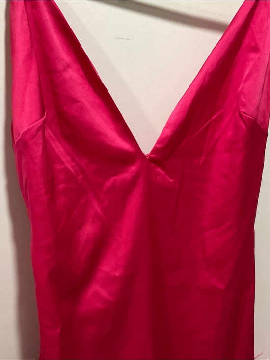 Peppermayo Hot Pink Satin Mini dress with Feather Hem - Picture 5 of 5